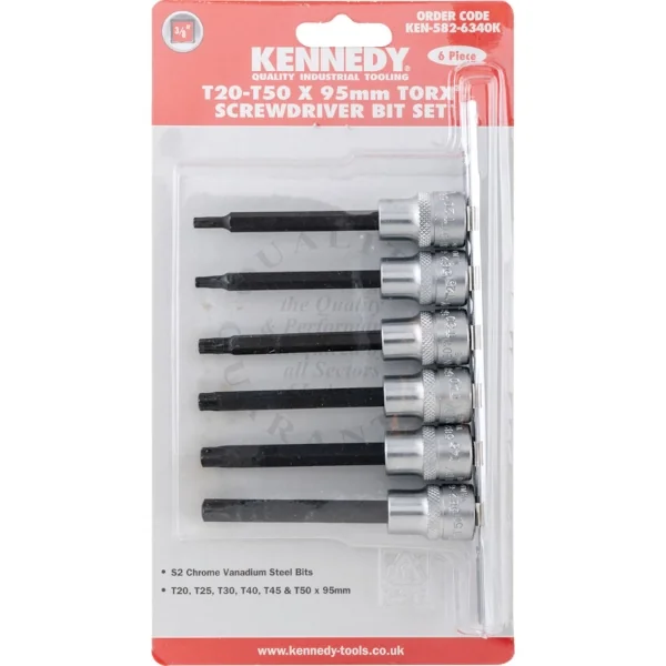 Set of long Torx screwdriver bit sockets has an overall length of 95 mm ...